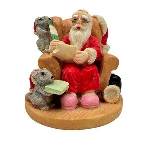 Santa & Mice Christmas Figurine Hand-Painted Holiday Decor 2" Inches Tall Resin